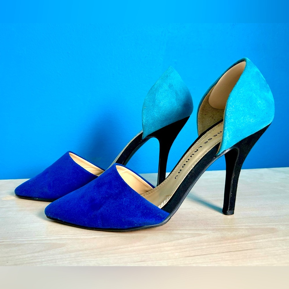Chinese Laundry Blue, Turquoise & Black Heels, Size 7.5
